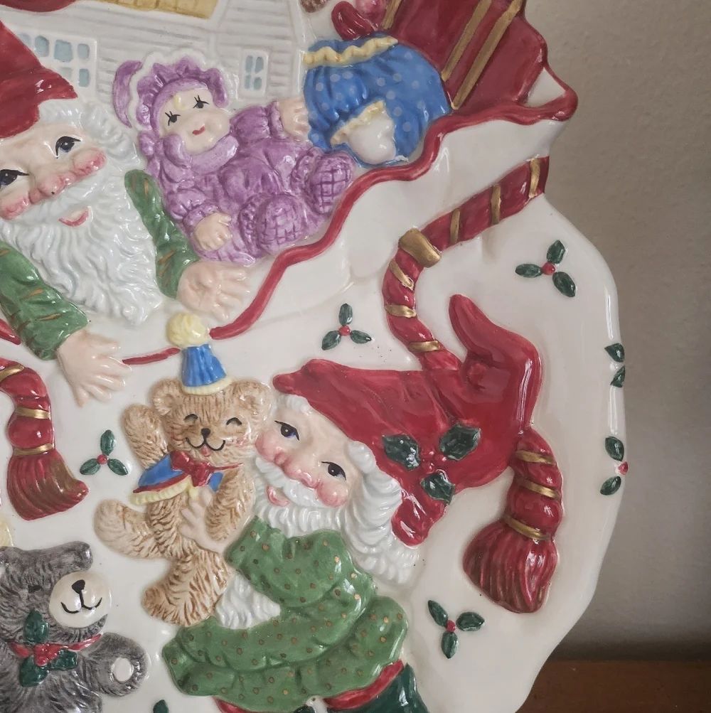 Fitz and Floyd Holiday Elf Handcrafted Canape Plate